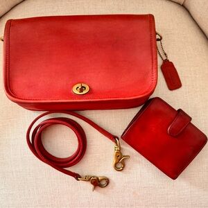 Coach vintage convertible Red Leather Crossbody Bag and Wallet Set